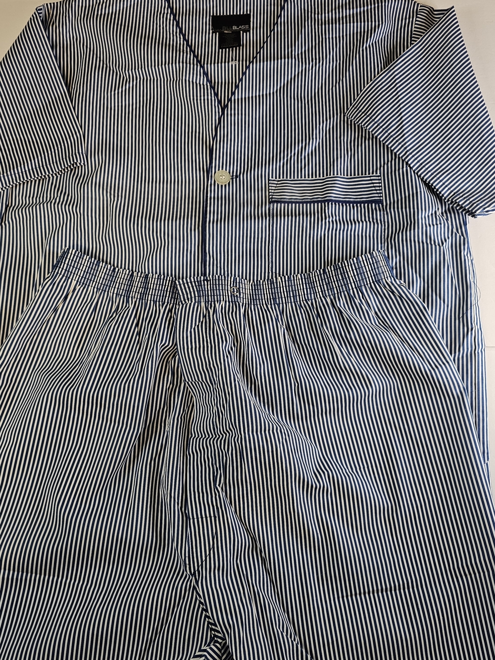 NWR Bill Blass Blue and White Striped Men’s Pajama Set Cotton Blend Elastic Wais